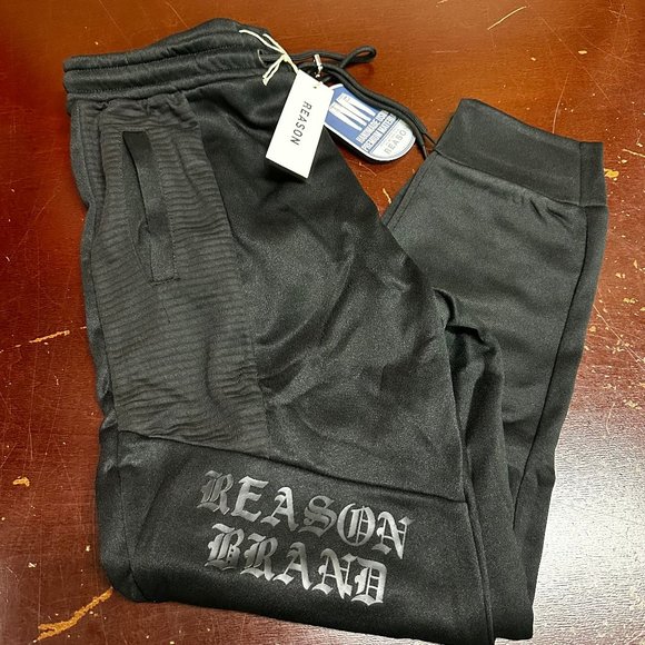 Reason Other - Reason Mens Black Adjustable Waist Pockets Tapered Leg Jogger Pants Size L XL